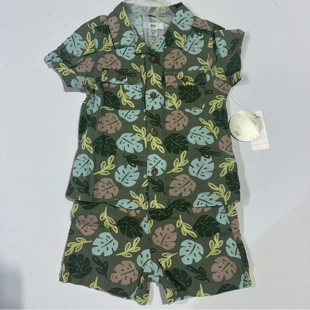 Leaf Print baby linen blend Outfit